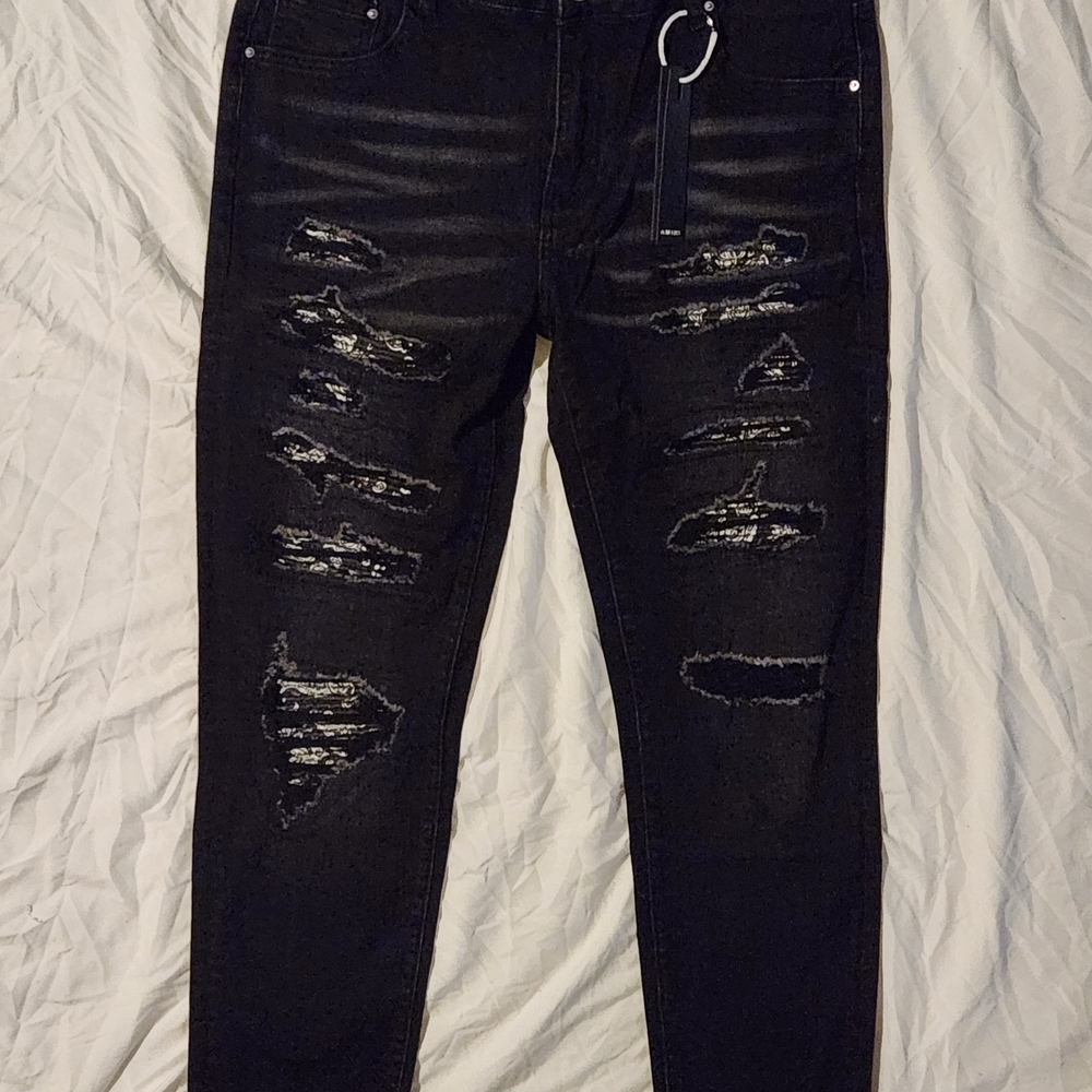 AMIRI Black Distressed Bandana Design Skinny Jeans Brand New With Tags Size 34